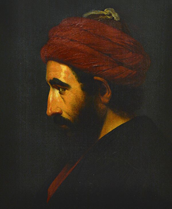 Continental School (19th century), Profile head study of a man in a turban, oil on canvas, 58cm x 47cm.  Illustrated