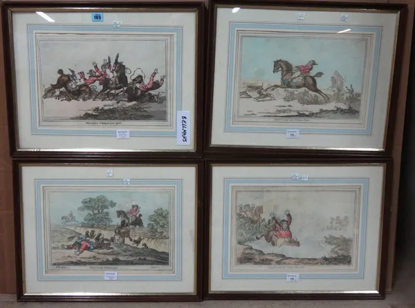 After James Gillray; Hounds Finding, Hounds Throwing off, Hounds in Full Cry, Coming in at the death, four etchings, later impressions with hand colou