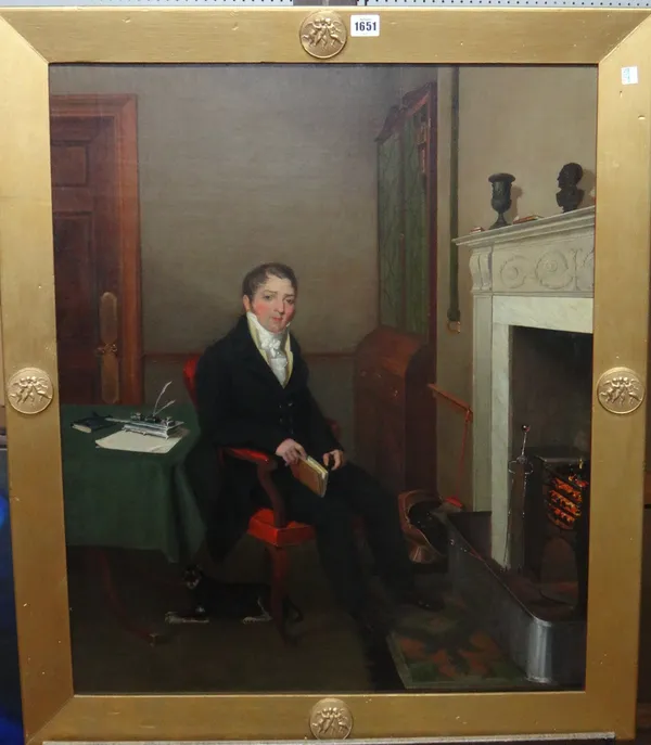 English School (early 19th century), Portrait of a gentleman seated in his study, oil on canvas, 74cm x 61.5cm.