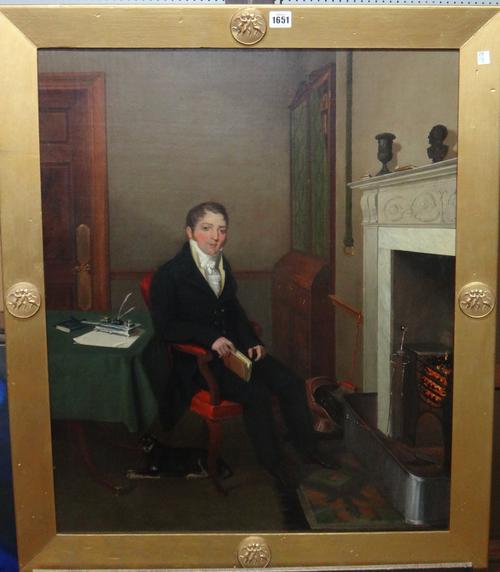 English School (early 19th century), Portrait of a gentleman seated in his study, oil on canvas, 74cm x 61.5cm.