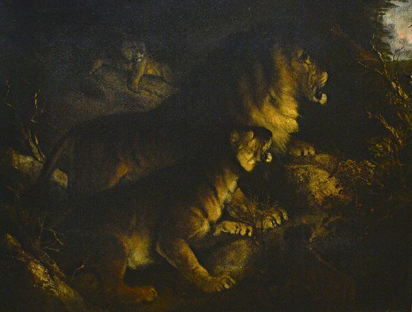 English School (c.1800), A family of lions, oil on canvas, 62cm x 75cm.  Illustrated