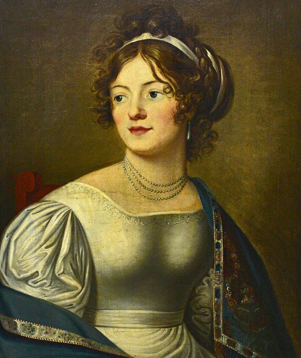 English School (early 19th century), Portrait of a lady, oil on canvas, 71cm x 57cm.  Illustrated