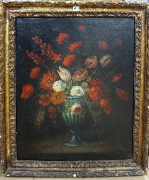 Italian School (circa 1800), Still life studies of flowers in vases, a pair, oil on canvas, each 73cm x 60cm. (2)