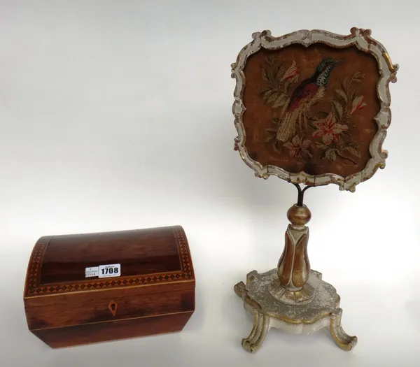 An early Victorian inlaid rosewood dome top jewellery box, with fitted interior, 24cm wide x 15cm high x 20cm deep, together with a 19th century gilt