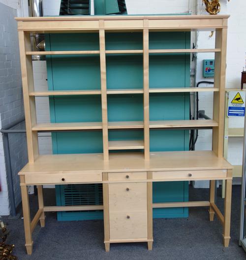 Linley, 20th century; a satinwood office work station, the open shelf back over three frieze drawers, on square supports, 181cm wide x 202cm high x 54