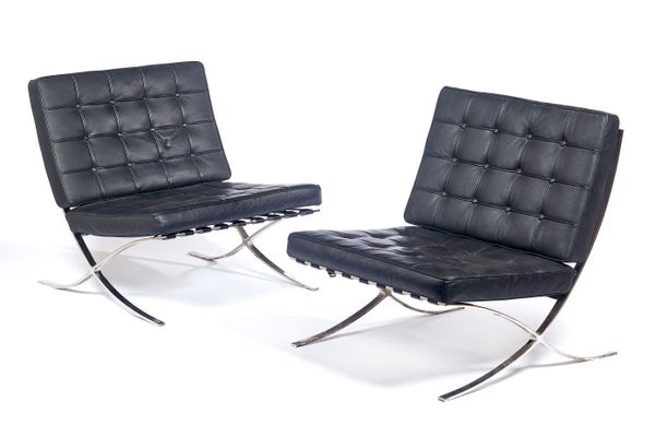 After Ludwig Mies Van Der Rohe, a pair of 20th century Barcelona chairs, 75cm wide x 76cm high x 90cm deep, (2).  Illustrated