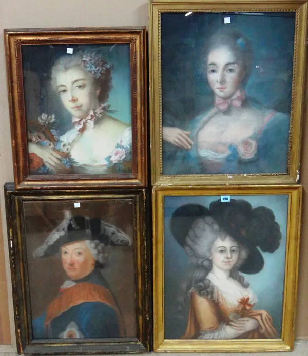 Continental School (late 18th century), Portrait of a gentleman; Portraits of three ladies, pastel, the largest 56cm x 43.5cm, together with three sma