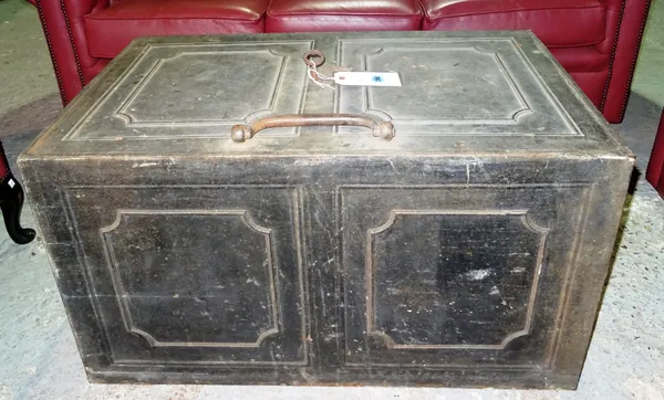A 19th century cast iron strong box,115cm wide. H4