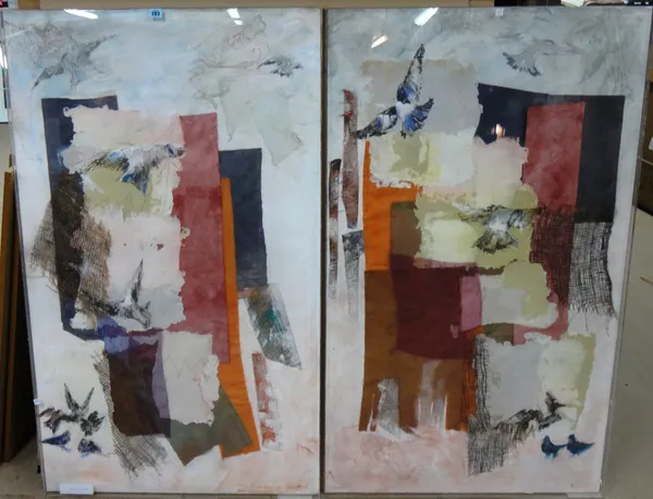Penny Henks, (20th century), Venice One; Venice Two, fabric collages, both signed, each 139cm x 82cm.   E1