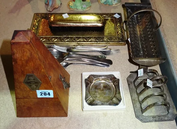 Collectables, including; a metronome, a silver ashtray, a silver plated toast rack, a brass table brush and sundry. (qty) S2