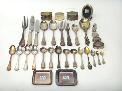 Silver flatware, comprising; two King's pattern dessert forks, London  1835, two Old English pattern dessert spoons, London 1831, two pairs of salt sp