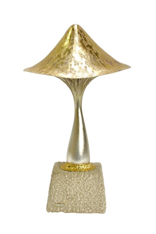 A silver and silver gilt limited edition mushroom, The Sleeping Princess theme, raised on a stone base, maker C.N. Lawrence, London 1981, height 35cm.