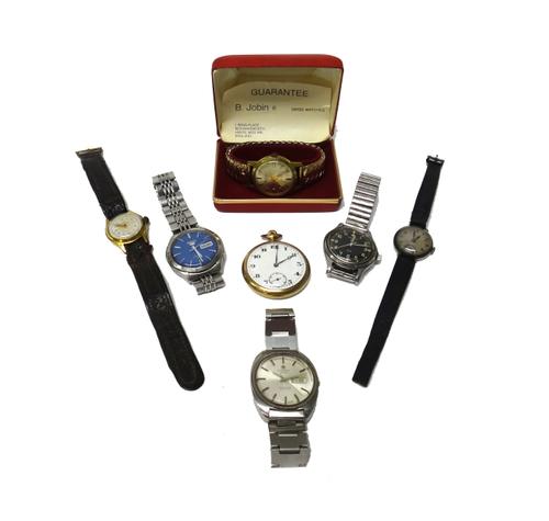 A Hamilton G.S. steel circular cased gentleman's wristwatch, the signed black dial with Arabic numerals and with centre seconds, the case back detaile