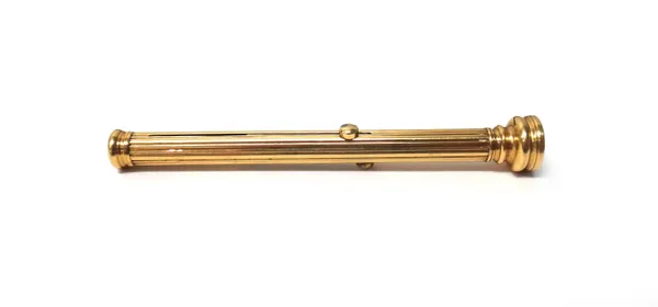 A gold cased, slide action dip pen cum pencil by S. Mordan & Co, with a bloodstone seal terminal (uncut).