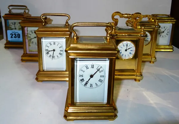A group of seven miniature reproduction brass cased carriage clocks, (7) CAB
