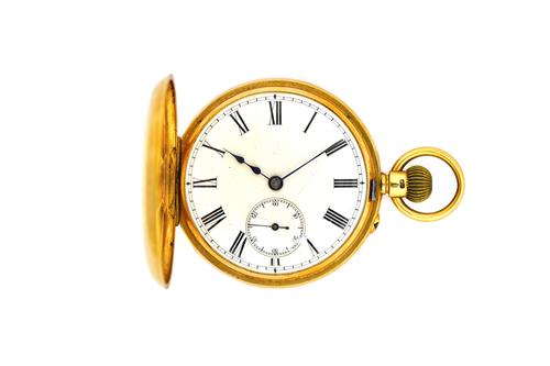 A gentleman's gold cased, keyless wind, half hunting cased pocket watch, the gilt three quarter plate lever movement detailed to the backplate Wm Gabr