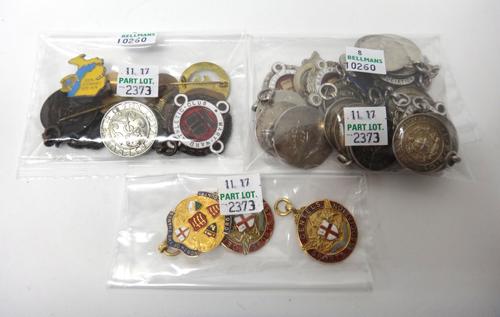 Three gold and enamelled sporting fob medals, as awarded to L.J. Sowden, one 9ct gold example Birmingham 1935, the other two detailed 9 CT GOLD, combi