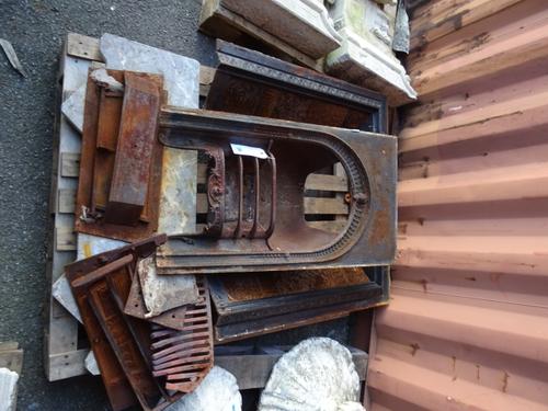 A Victorian cast iron fire surround, with ceramic tiles and marble base. OUT
