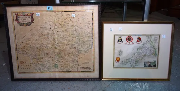 A 19th century framed map of Hertfordshire by Robert Morden, 49cm x 42cm and a smaller framed map of Cornwall, (2). CAB
