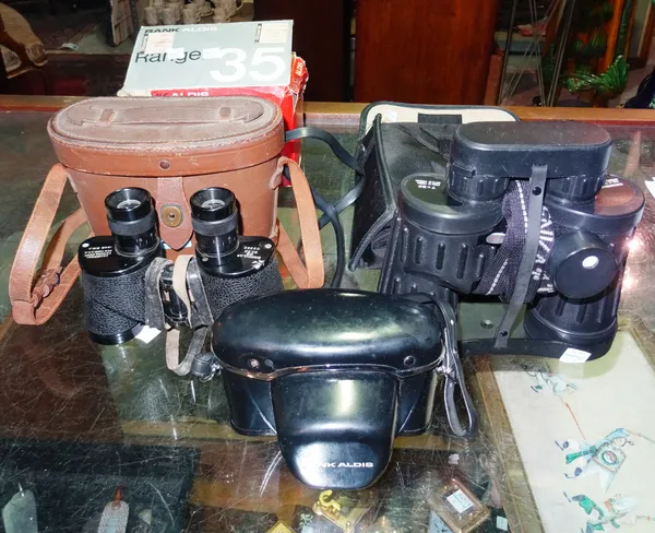 Two pairs of cased binoculars, a microscope set and a Rank Aldis Ranger 35mm camera. (qty) S2