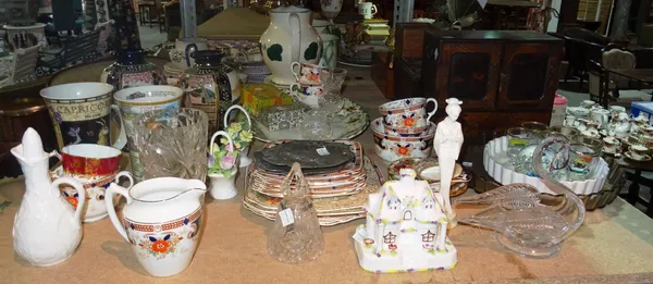 Mixed ceramics, comprising; part tea wares, Japanese style vases, Coalport Country Cottage, a glass swan and sundry, (qty). S2