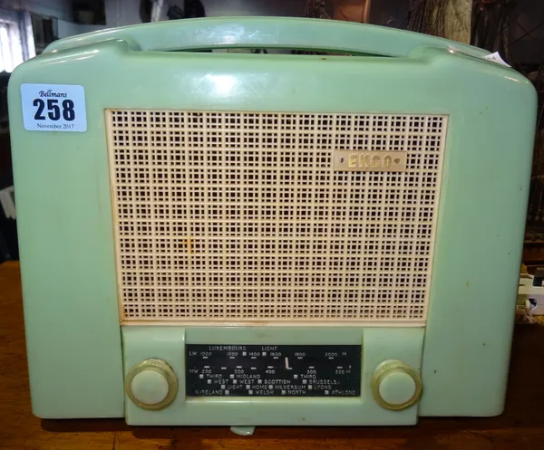 A 20th century Ekco mint green valve radio. (a.f). E1