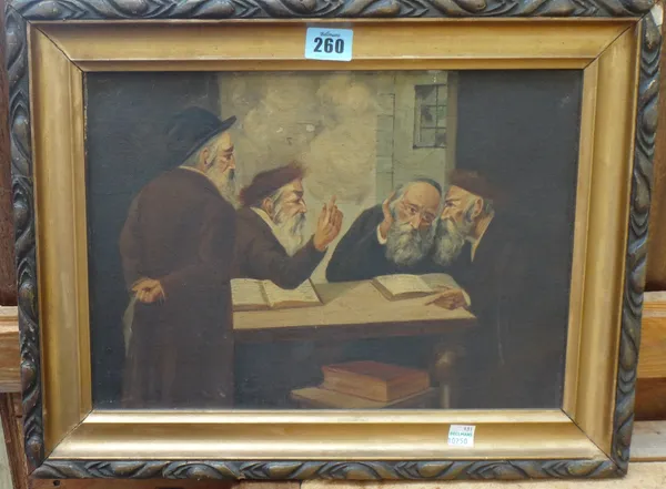 Continental School (late 19th/early 20th century), Jewish Scholars, oil on canvas laid on board, 24cm x 33.5cm.  A7