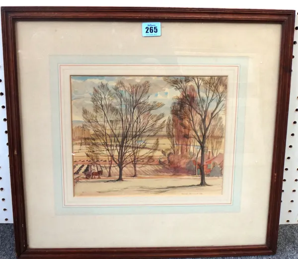 Hermione Hammond (1910-2005), Autumnal landscape, watercolour, signed and dated 3/45, 21.5cm x 27cm.  A7
