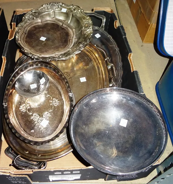 Silver plated wares, comprising 20th century salvers, trays, plates and sundry. (qty) S3