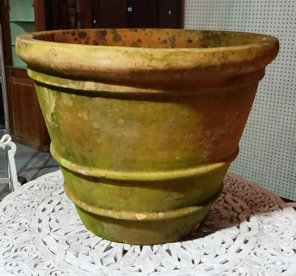 Garden statuary; a large 20th century terracotta plant pot of conical form. 54cm wide x 52cm high.  J4