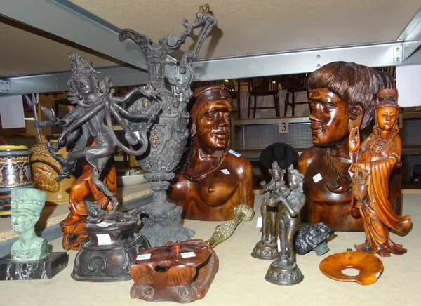 A group of Oriental and African carvings, bronzes and collectables.  (qty) S3