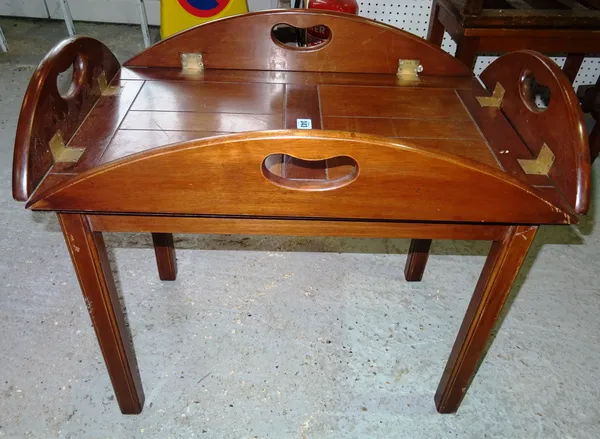 A 20th century mahogany butler's tray on stand, 73cm wide x 53cm high. D7