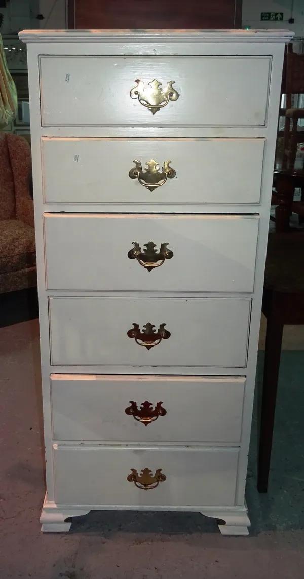 A 20th century pine bank of six tall drawers, 62cm wide. G6