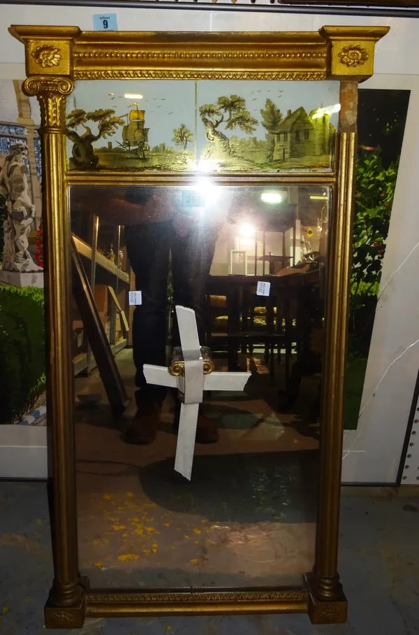A Regency style giltwood rectangular wall mirror, 46cm wide x 82cm high. Rost.