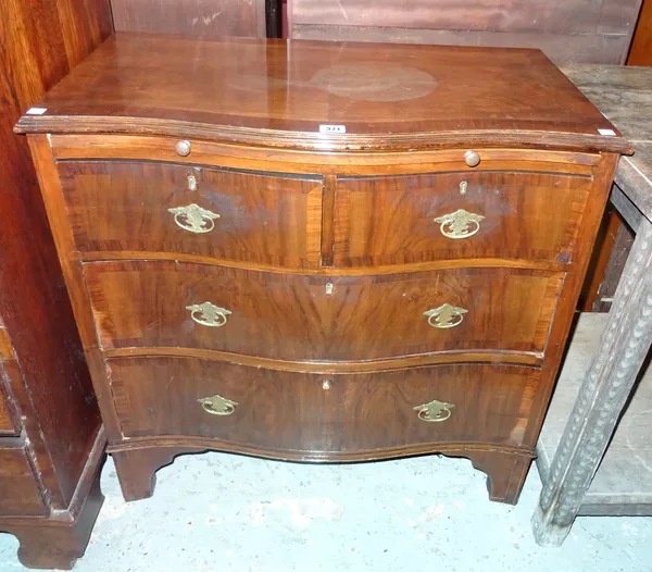 An early 20th century mahogany serpentine chest of two short and two long drawers, on bracket feet, 76cm wide x 76cm high. I5