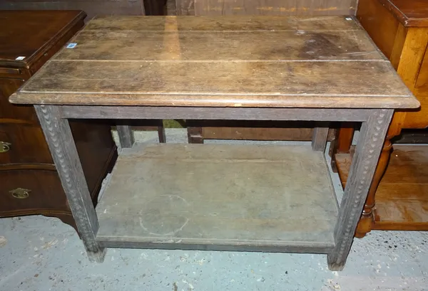 A 19th century triple plank oak side table, 96cm wide x 73cm high H5