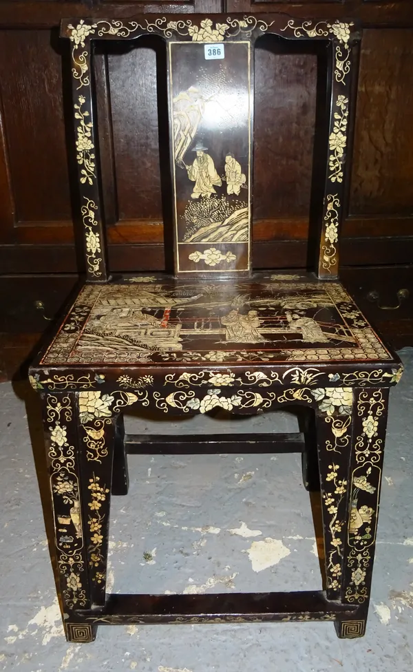 A Chinese lacquered single chair, 96cm high x 49cm wide. B9