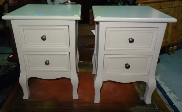 A pair of 20th century grey painted bedside chests, 34cm wide x 50cm high (2). J8