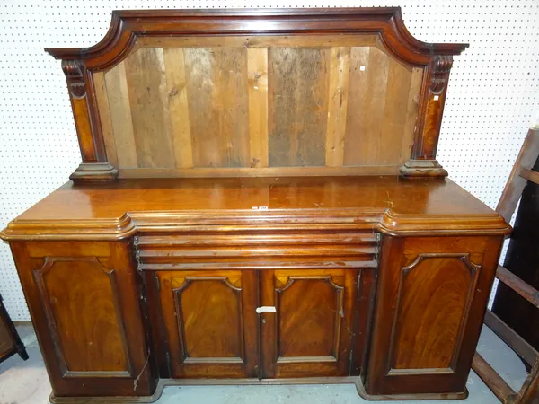 A mid-Victorian mahogany inverted sideboard, with mirror back (a.f), 175cm wide x 147cm high. J11
