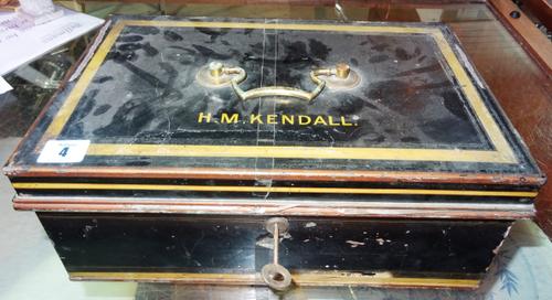 An early 20th century Chubb & Sons black metal and gilt painted lockable document box. H6