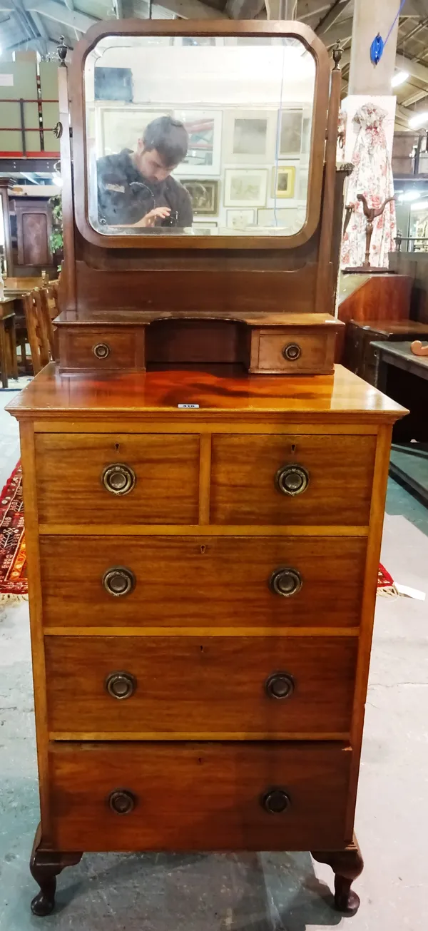 An Edwardian mahogany chest of two short and three long drawers, with dressing mirror above, 81cm wide. G6