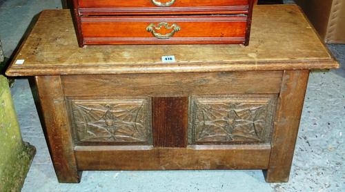A 20th century oak coffer of small proportions, 81cm wide, together with a 20th century six drawer walnut box, 45cm wide, (2). K7