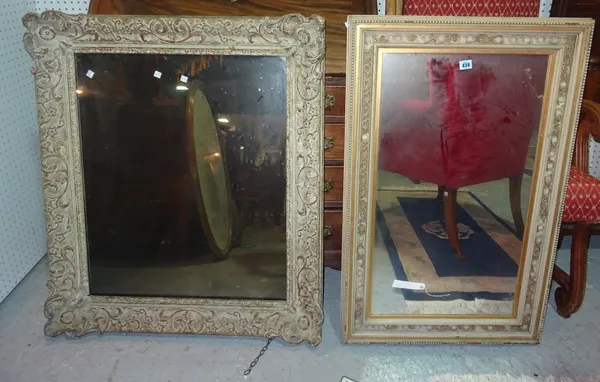 A 19th century gilt framed rectangular wall mirror, with moulded frame, 101cm wide, and another wall mirror with cream and gilt frame, 63cm wide, (2).