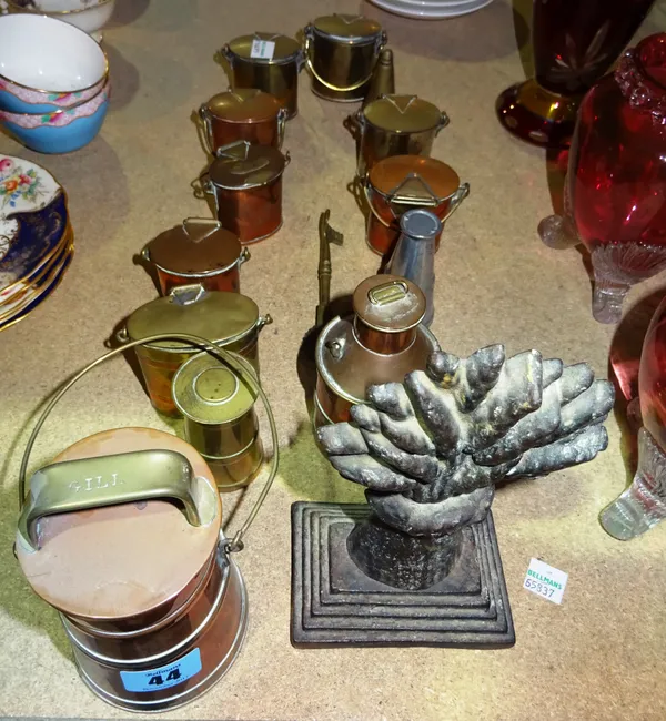 A group of metalware collectables, including a cast iron door stop formed as wheat sheaf, copper vesta holders and sundry. (qty) S2