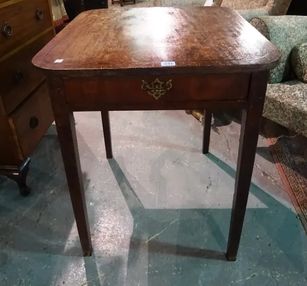 A George III and later mahogany square occasional table, with single drawer, 59.5cms wide. G6