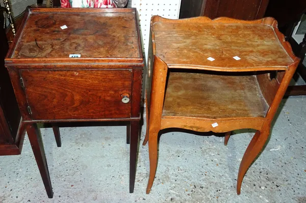 A 19th century French beech bedside table, 44cms; and a 19th century mahogany bedside table, 38cms wide (2). I5