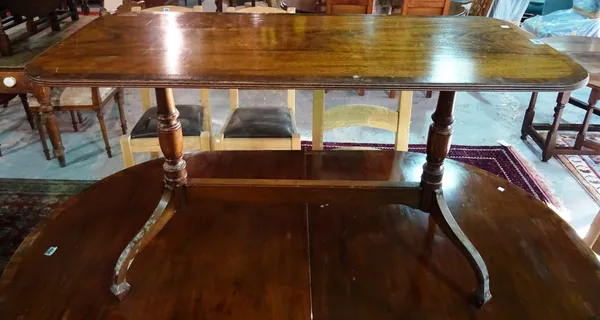 A 20th century mahogany serpentine tea table, 76cm wide, and a mahogany rectangular occasional table, 106cm wide, (2). F9