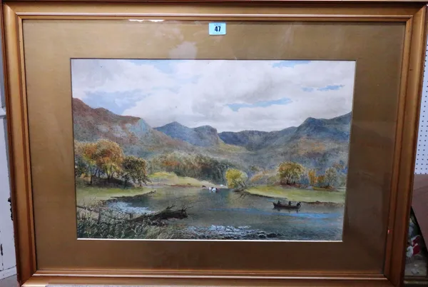 English School (19th century), River scene, watercolour, 36.5cm x 54cm.  J1