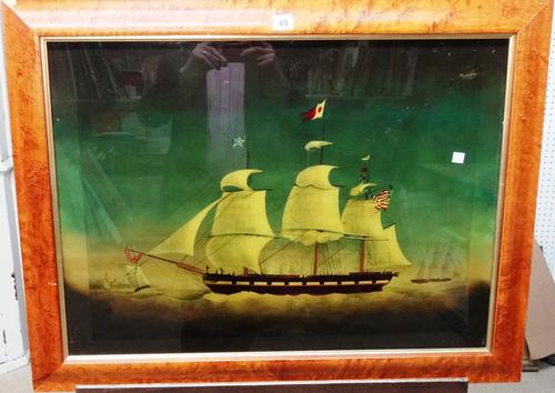 After Petrus Weyts (Belgian 1799-1855) The American Privateer 'Belvadier' off Flushing, modern colour transfer on glass. J1