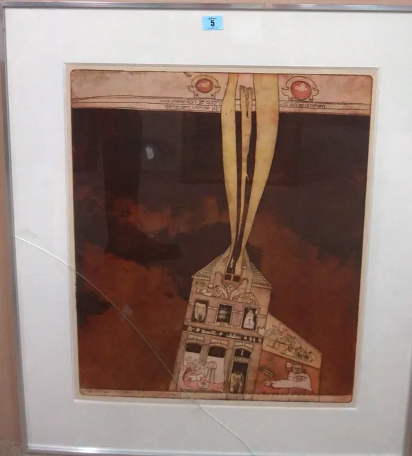 Michel van Overbeeke (b.1942), "Memories, where can you go to?", colour etching, signed, inscribed, dated '79, 58cm x 49cm.  M1